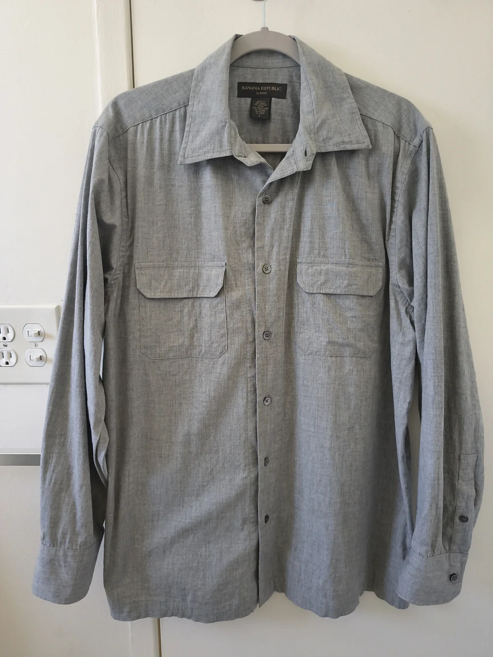 Banana Republic Classic Gray Button Down Shirt Men's L Cotton Wool Office Casual